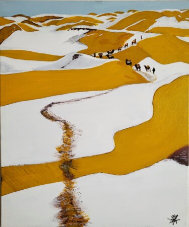 Ζωγραφική με τίτλο "Neige au Sahara" από Stefan, Αυθεντικά έργα τέχνης, Ακρυλικό Τοποθετήθηκε στο Ξύλινο φορείο σκελετό
