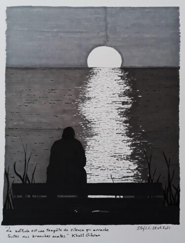 Dessin intitulée "Solitude" par Stefan, Œuvre d'art originale, Encre