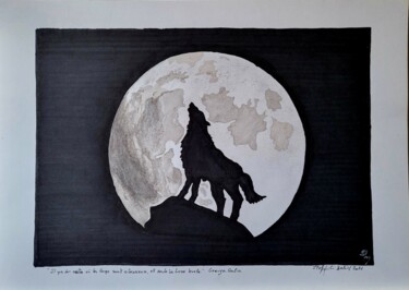 Disegno intitolato "La Lune hurle" da Stefan, Opera d'arte originale, Inchiostro