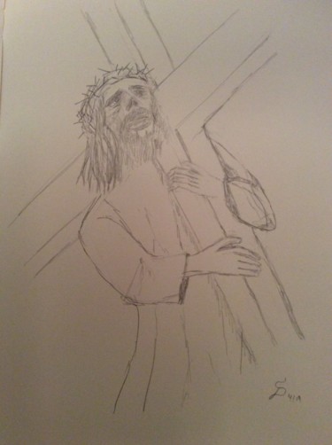 Рисунок под названием "Jesus tombe le Seco…" - Stefan Dhein, Подлинное произведение искусства, Карандаш