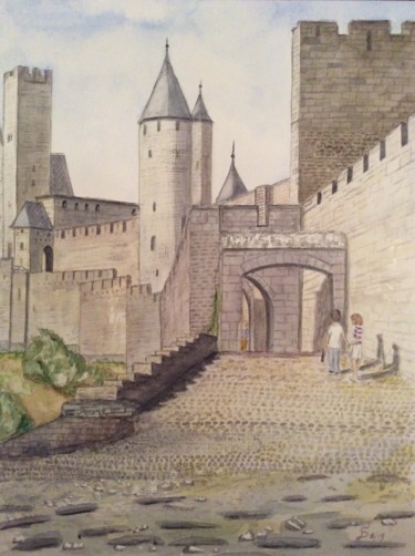 Painting titled "Carcassonne" by Stefan Dhein, Original Artwork, Watercolor