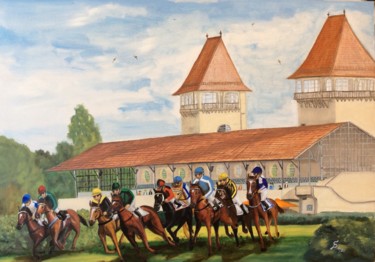 Peinture intitulée "course des chevaux…" par Stefan Dhein, Œuvre d'art originale, Huile