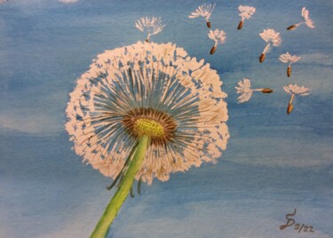 Malerei mit dem Titel "Dandelion / Lebensw…" von Stefan Dhein, Original-Kunstwerk, Aquarell