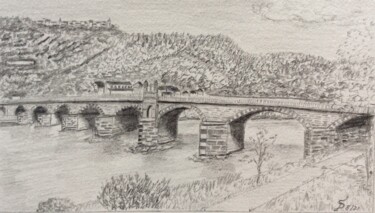 Disegno intitolato "Römerbrücke in Trier" da Stefan Dhein, Opera d'arte originale, Matita