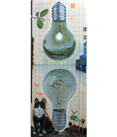 Картина под названием "Schrödingers Katze" - Stefani Ruprecht, Подлинное произведение искусства, Акрил Установлен на Деревян…