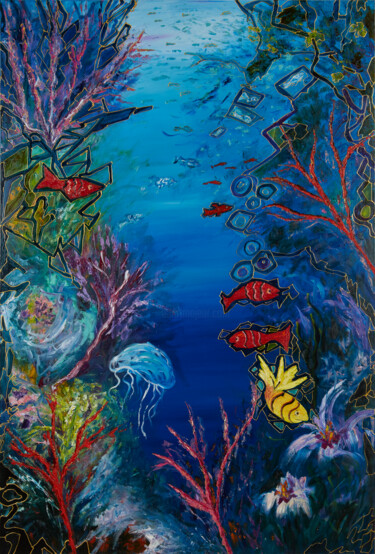 Картина под названием "Deep blue" - Stefania Pinci, Подлинное произведение искусства, Масло