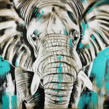 Schilderij getiteld "ELEPHANT #24" door Stefanie Rogge, Origineel Kunstwerk, Acryl Gemonteerd op Frame voor houten brancard