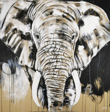 Schilderij getiteld "ELEPHANT #26" door Stefanie Rogge, Origineel Kunstwerk, Acryl Gemonteerd op Frame voor houten brancard