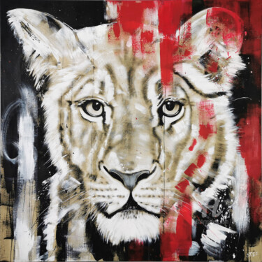 Painting titled "BIG CAT - LIONESS #…" by Stefanie Rogge, Original Artwork, Acrylic Mounted on Wood Stretcher frame