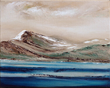 Malerei mit dem Titel "Bergwelt am See (in…" von Stefanie Theiler Art, Original-Kunstwerk, Acryl Auf Keilrahmen aus Holz mon…