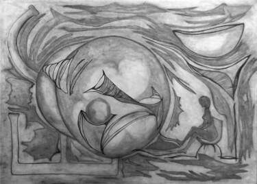 Drawing titled "Eclissi Parziale" by Stefano De Vita (Deste), Original Artwork, Graphite