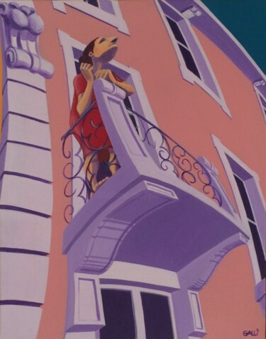 Pittura intitolato "Donna al balcone (2)" da Stefano Galli, Opera d'arte originale, Acrilico