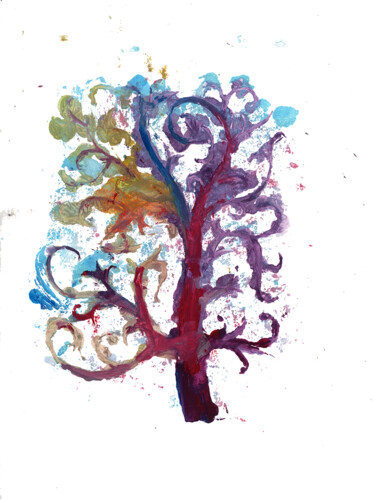 Peinture intitulée "Arbre pochoir" par Stefano Zago, Œuvre d'art originale, Gouache