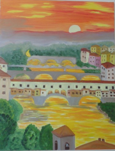 Painting titled "Tramonto sil'Arno" by Stefka Hristova, Original Artwork, Oil
