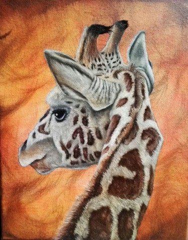 Schilderij getiteld "La girafe huile sur…" door Steivan Loundou, Origineel Kunstwerk, Olie Gemonteerd op Frame voor houten b…