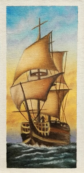 Pintura intitulada "marine huile sur to…" por Steivan Loundou, Obras de arte originais, Óleo Montado em Cartão