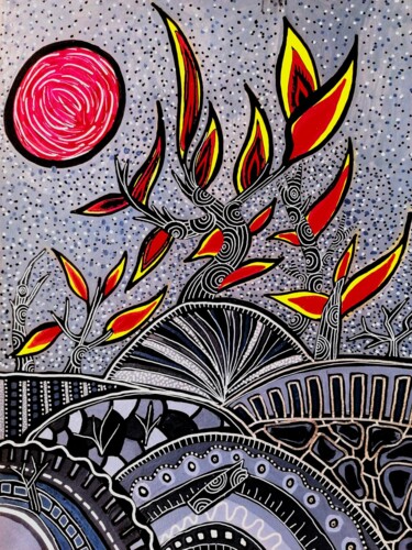 Painting titled ""Incendie"" by Stella Staudt (_Blu_Lips_), Original Artwork, Acrylic