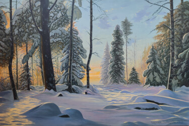 Painting titled "Winter(60x90cm oil…" by Stepan Ohanyan, Original Artwork, Oil Mounted on Wood Stretcher frame