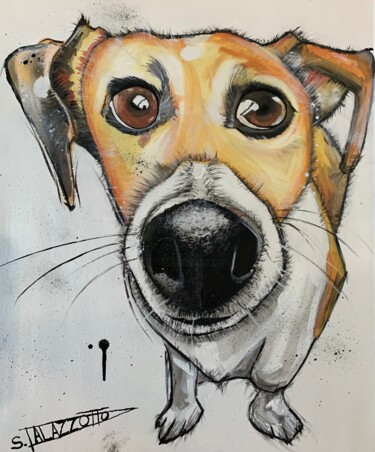 Painting titled "Max attend (chien)" by Stéphane Palazzotto, Original Artwork, Acrylic