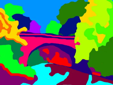Digitale Kunst mit dem Titel "Le pont rose" von Stephane Pruvot, Original-Kunstwerk, Digitale Malerei