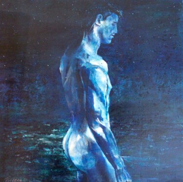 Painting titled "Blue Night" by Stephane Texereau, Original Artwork, Acrylic Mounted on Wood Stretcher frame