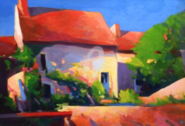 Painting titled "Vieille maison au s…" by Stéphane Le Lay, Original Artwork, Acrylic