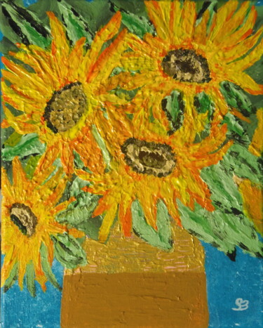 Painting titled "Les Tournesols" by Stéphanie Beauvais, Original Artwork, Acrylic Mounted on Wood Stretcher frame