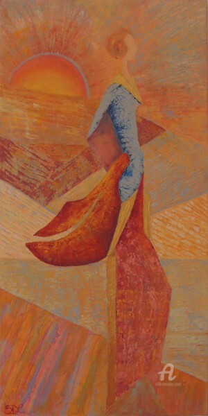 Peinture intitulée "La Femme Cigale Cou…" par Stéphanie Durand-Lelong, Œuvre d'art originale, Huile Monté sur Châssis en bois