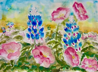 Painting titled "Texas Spring Flowers" by Stephanie Hopkins, Original Artwork, Watercolor