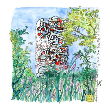 Painting titled "Tour Dubuffet" by Stéphanie Logeais (Steff), Original Artwork, Watercolor