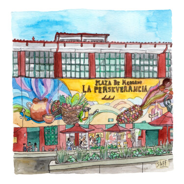 Zeichnungen mit dem Titel "Mercado La Persever…" von Stéphanie Logeais (Steff), Original-Kunstwerk, Aquarell