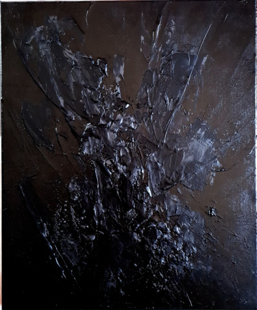 Painting titled "Monochrome Noir 42" by Stéphanie Menard, Original Artwork, Acrylic Mounted on Wood Stretcher frame