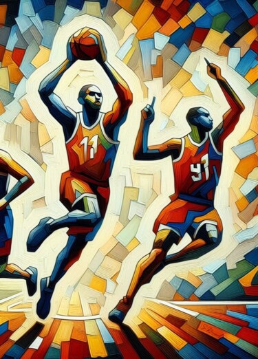 Painting titled "Basketball" by Stéphanie Roussel, Original Artwork, Acrylic Mounted on Wood Stretcher frame