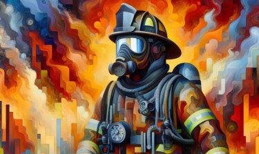 Digital Arts titled "Montreal firefighter" by Stéphanie Roussel, Original Artwork, Digital Painting