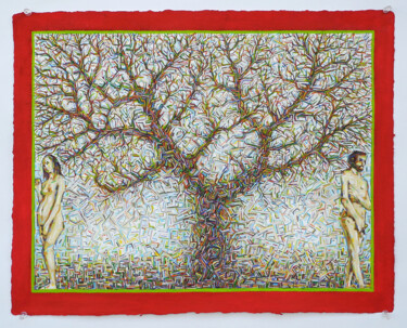 Pintura intitulada "Tree with man and w…" por Stephen Grossman, Obras de arte originais, Guache