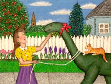 Peinture intitulée "Pet Dinosaur" par Stephen Warde Anderson, Œuvre d'art originale, Acrylique Monté sur Autre panneau rigide