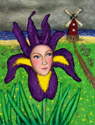 제목이 "Dutch Iris Girl"인 미술작품 Stephen Warde Anderson로, 원작, 아크릴 기타 단단한 패널에 장착됨