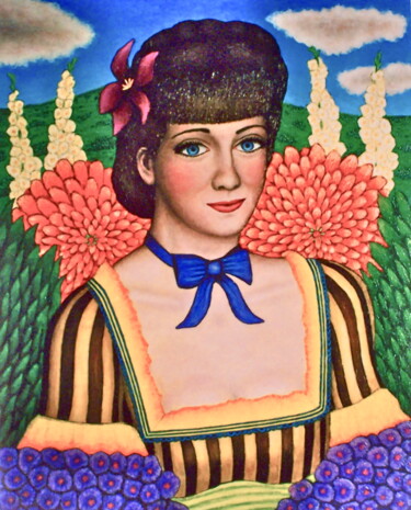 Painting titled "Adela -- Flower Girl" by Stephen Warde Anderson, Original Artwork, Acrylic Mounted on Wood Panel