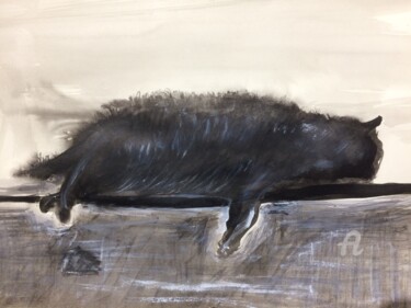 Malerei mit dem Titel "sleeping Cat" von Steve Phillips, Original-Kunstwerk, Tinte