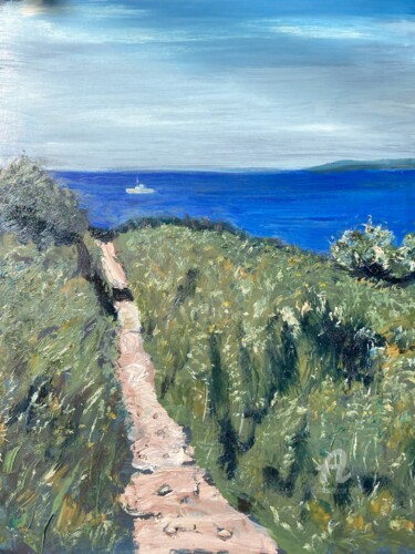 Painting titled "Coastal  Path" by Steve Phillips, Original Artwork, Oil