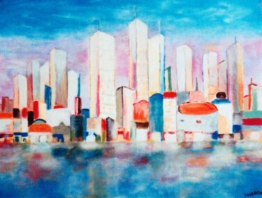 Malerei mit dem Titel "Manhattan  buildings" von Steve Soobben, Original-Kunstwerk, Öl