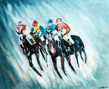 Painting titled "Les cavaliers au ga…" by Steve Soobben, Original Artwork