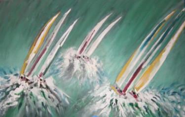 Pittura intitolato "les vagues dans la…" da Steve Soobben, Opera d'arte originale, Olio