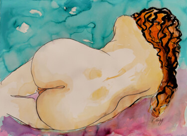 图画 标题为“La rêveuse” 由Stewart Fletcher, 原创艺术品, 水彩