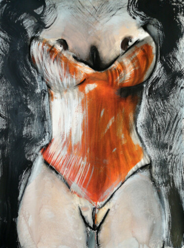 Zeichnungen mit dem Titel "Corset Orange" von Stewart Fletcher, Original-Kunstwerk, Tinte