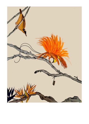 Drawing titled "BIRDS OF PARADISE" by Stina Lundberg, Original Artwork, Pastel