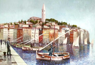 Painting titled "Rovinj ... stari gr…" by Stjepan Lezaic (Pepi), Original Artwork, Oil