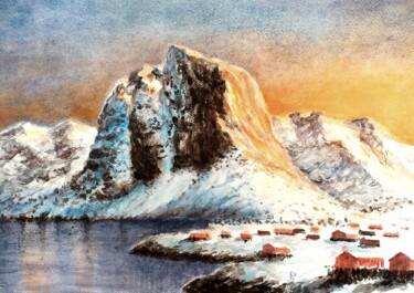 Pintura intitulada "Archipelago Lofoten" por Stjepan Lezaic (Pepi), Obras de arte originais, Aquarela