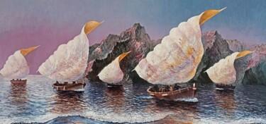 Pintura intitulada "Barcos de los pesca…" por Stjepan Lezaic (Pepi), Obras de arte originais, Óleo
