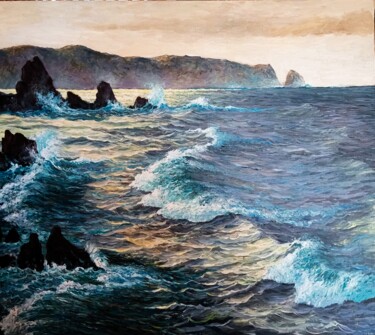 Painting titled "Olas y rocas ." by Stjepan Lezaic (Pepi), Original Artwork, Acrylic